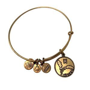Alex and Ani Pisces Zodiac Charm Bracelet - Gold Finish Expands 2"- 3.5"